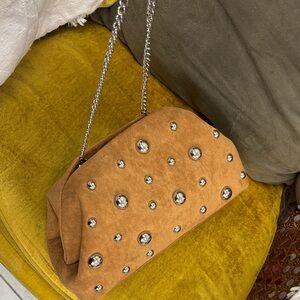 Brown Suede yellow with details, Shoulder Bag with Embellishments#1